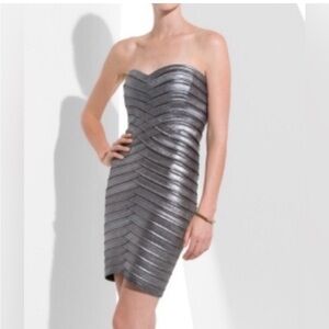 BCBGMaxAzria Metallic Strapless Bandage Dress